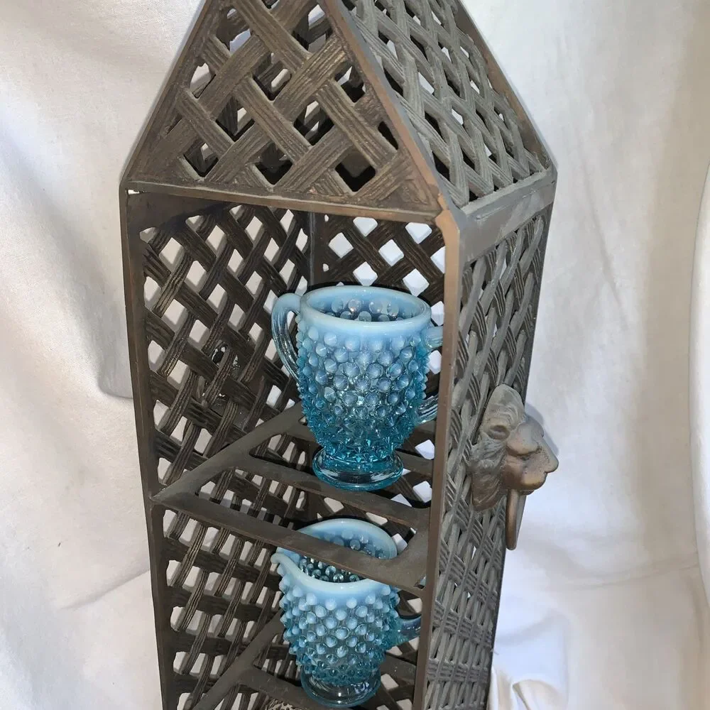Vintage SF Bay Trading Co Brass lion’s Head Basketweave Tri-level Display Shelf